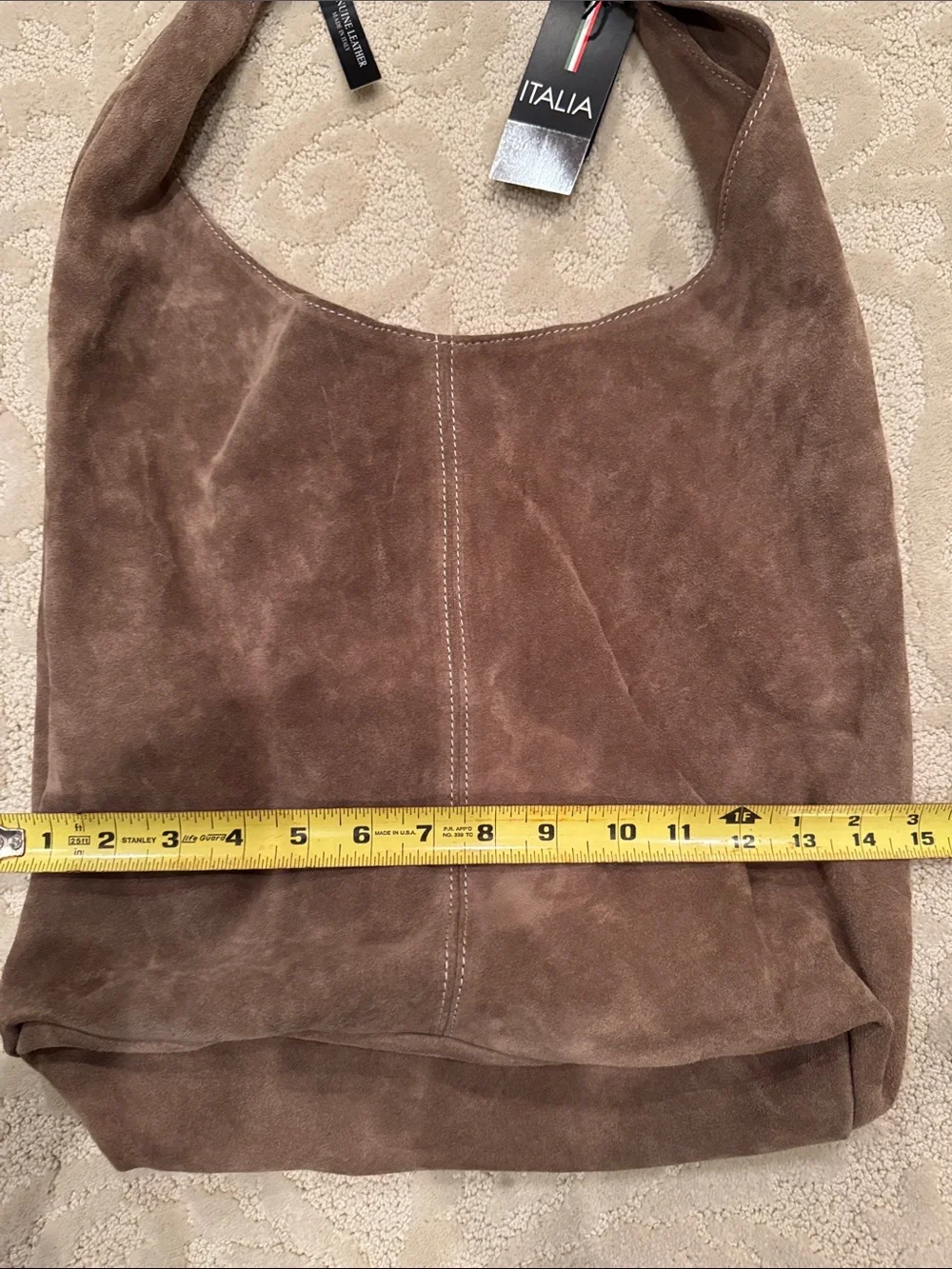 Italia Claudia Firenze Genuine Leather Suede Hobo Tote - Brown / Taupe - New